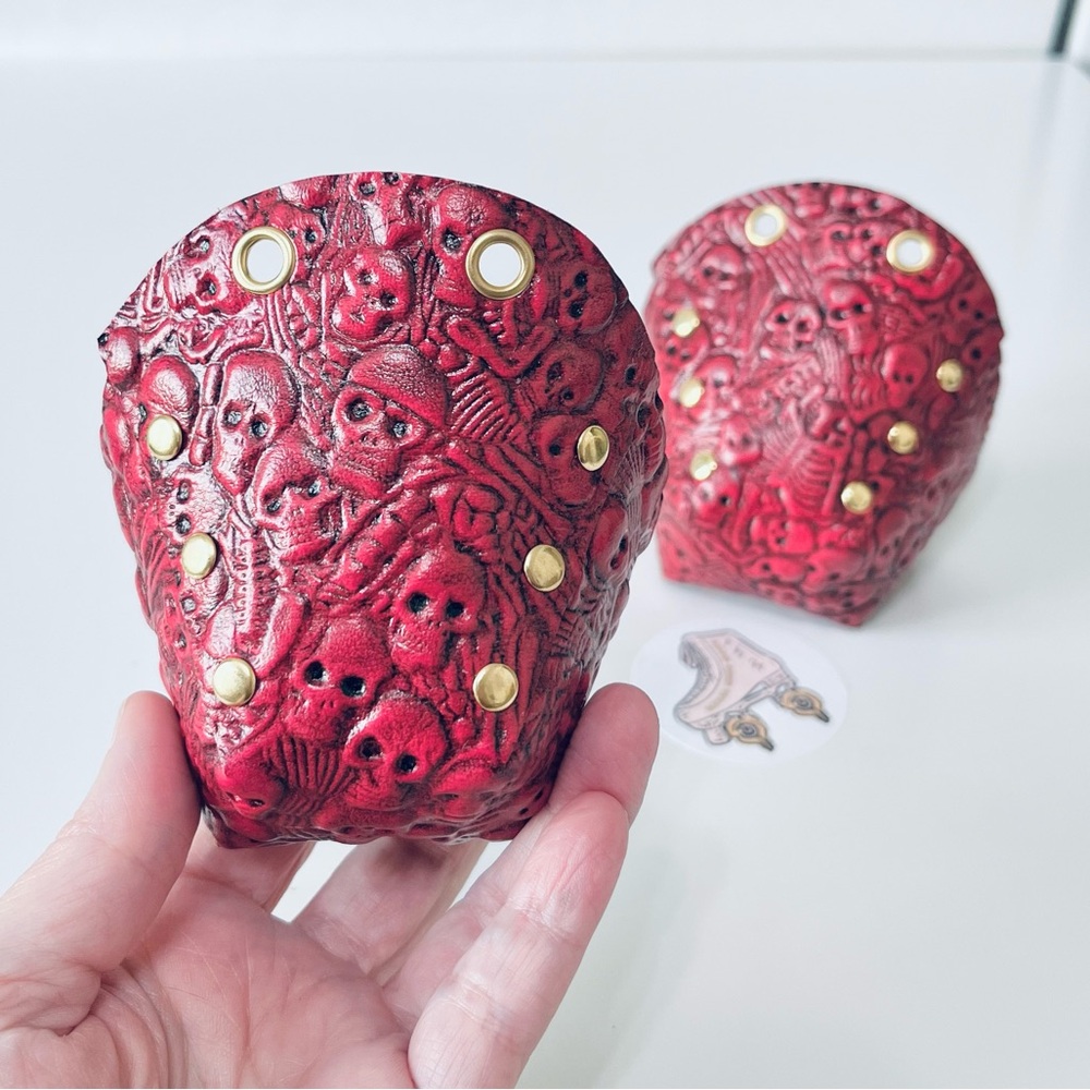 Red neon Skeleton Roller Skates toe guards  leather toe caps